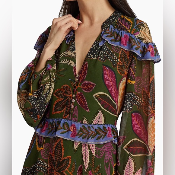 Farm Rio Wild Jungle Handkerchief Midi-Dress Purple Green XS NWT - Picture 6 of 7